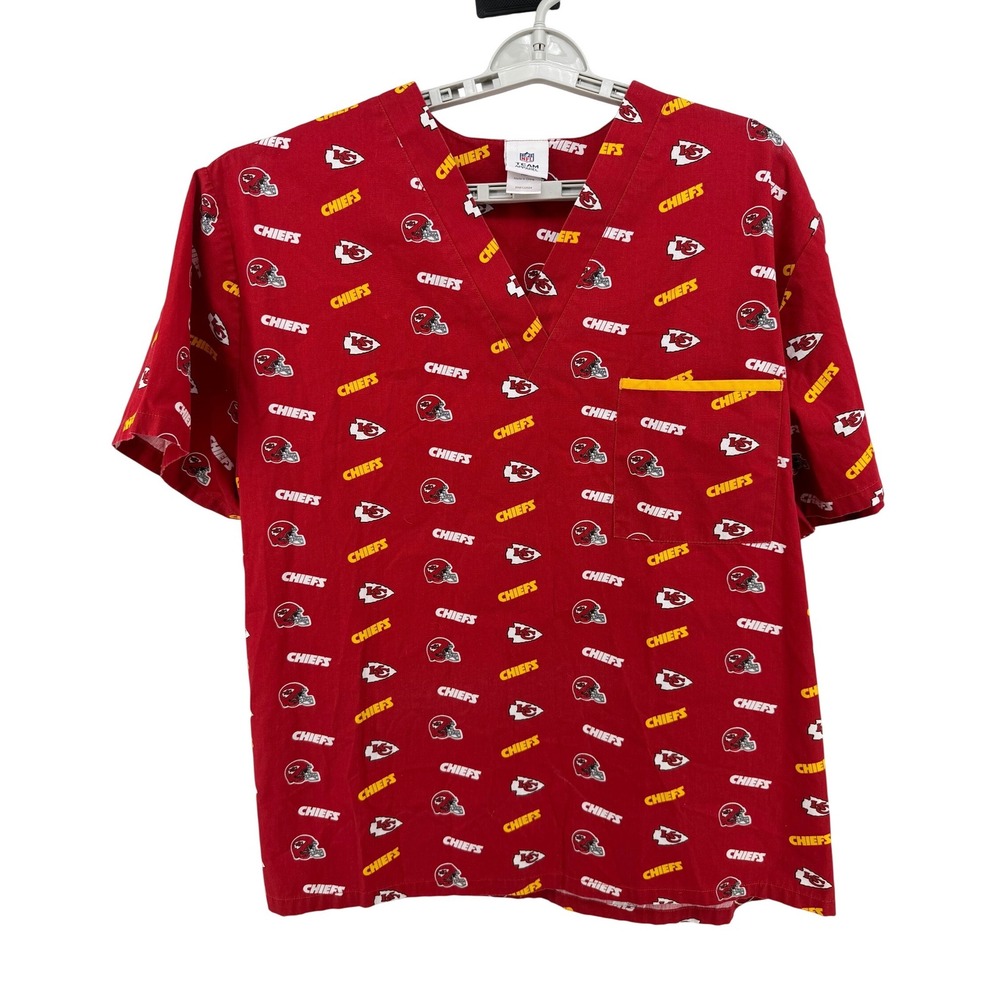 NFL Team Apparel Kansas City Chiefs Scrub Set Red XL V-Neck Top Drawstring Pants